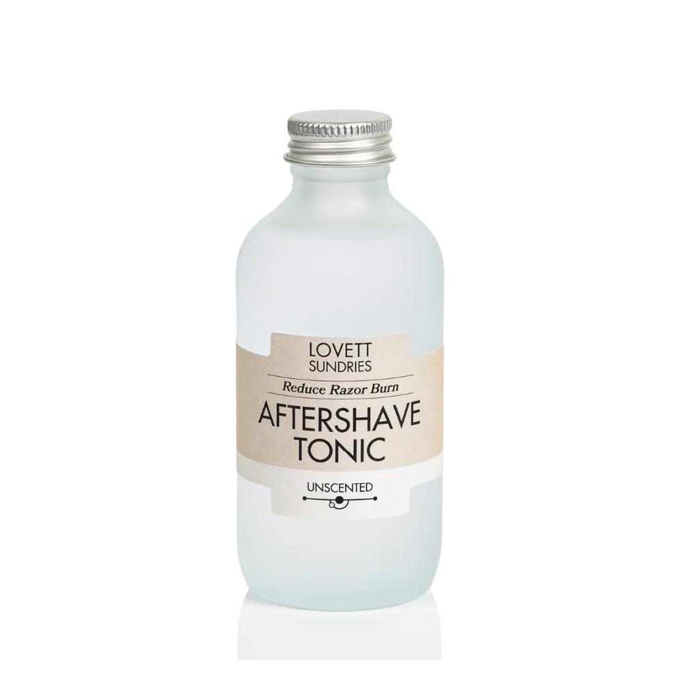 Bottle of Lovett Sundries Aftershave Tonic on a white background
