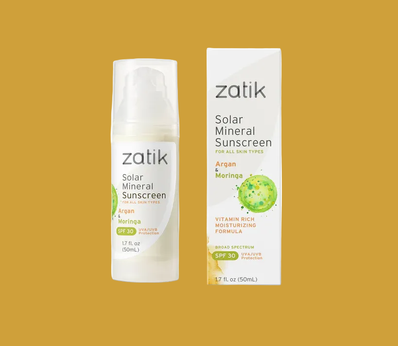 Zatik Solar Mineral Sunscreen bottle and packaging on a white background