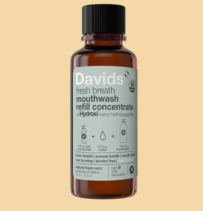 Davids fresh breath mouthwash refill concentrate bottle on a white background