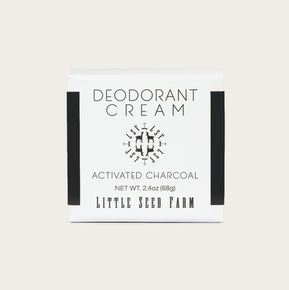 Deodorant cream packaging with 'Little Seed Farm' branding on a white background