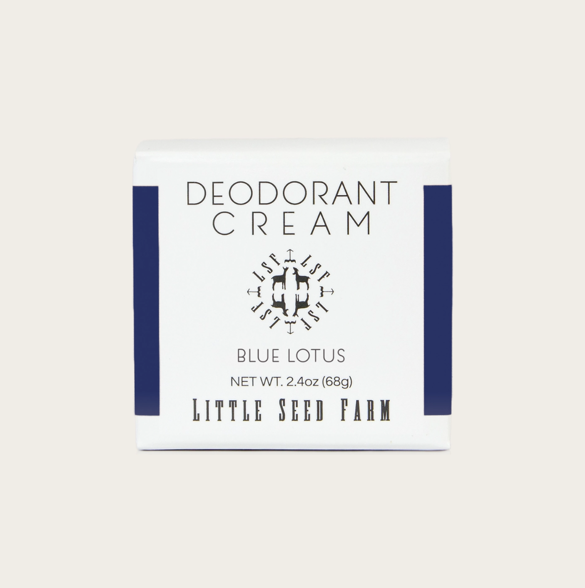 Deodorant cream packaging with 'Little Seed Farm' branding on a white background