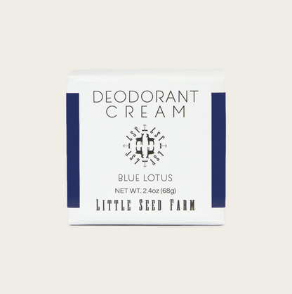 Deodorant cream packaging with 'Little Seed Farm' branding on a white background