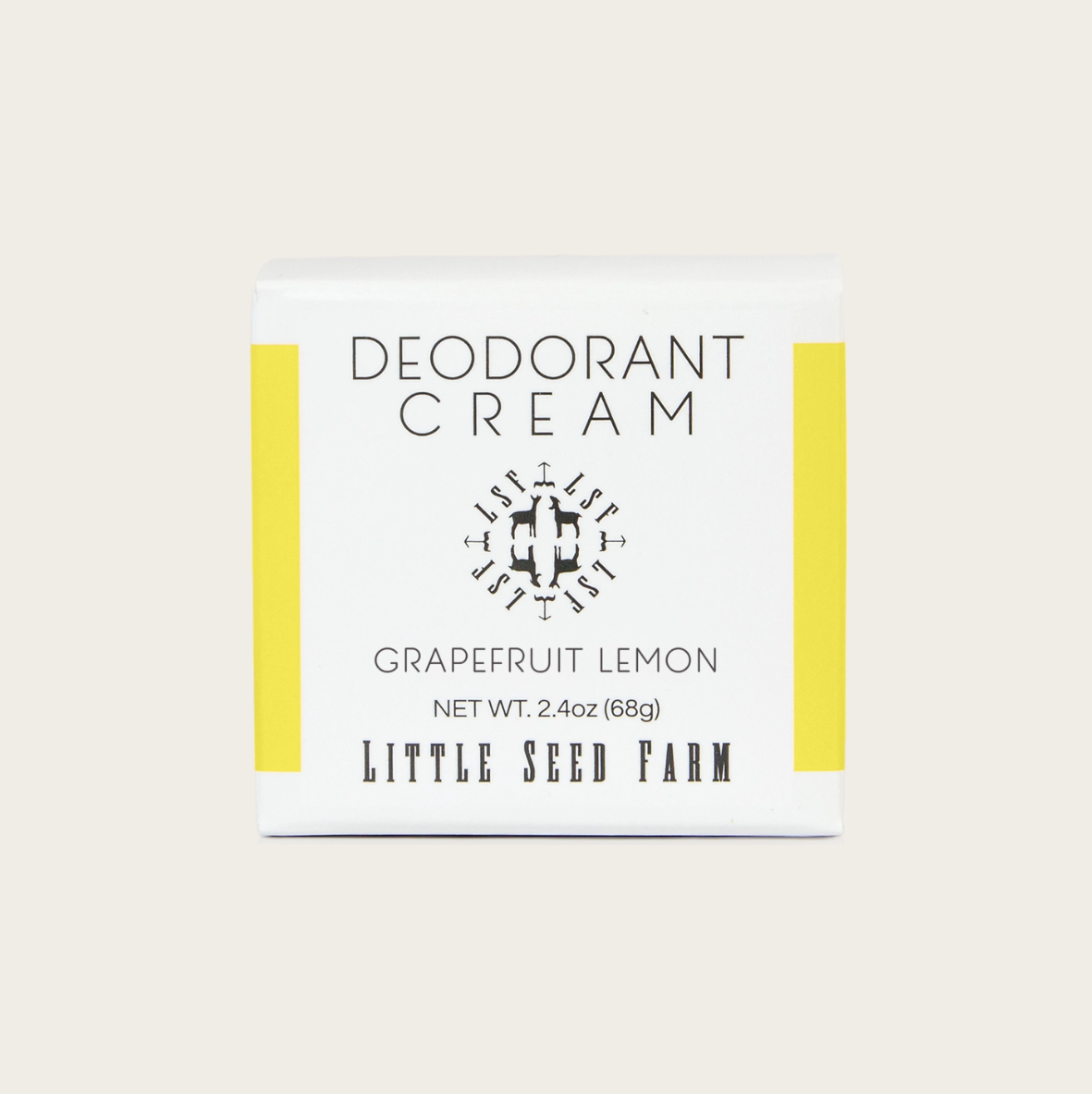 Deodorant cream packaging with 'Little Seed Farm' branding on a white background