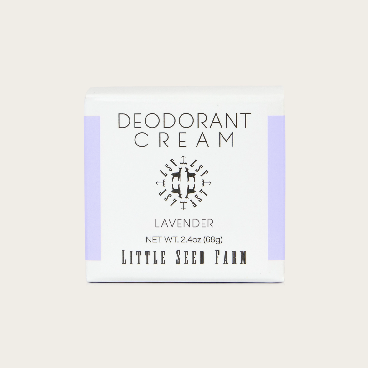 Deodorant cream packaging with lavender scent from Little Seed Farm on a white background