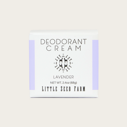 Deodorant cream packaging with lavender scent from Little Seed Farm on a white background