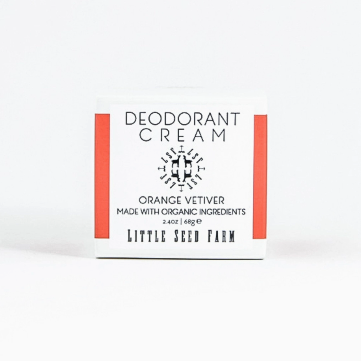 Deodorant cream packaging with 'Little Seed Farm' branding on a white background