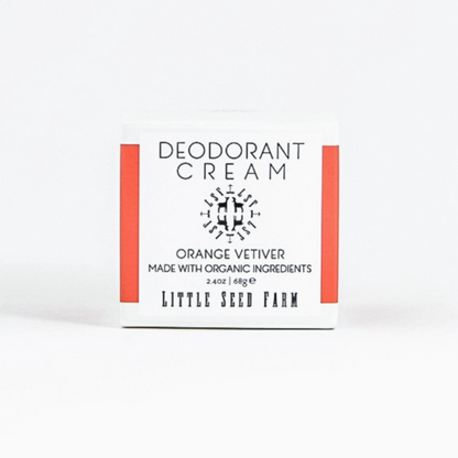 Deodorant cream packaging with 'Little Seed Farm' branding on a white background