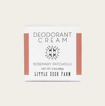 Deodorant cream packaging with 'Little Seed Farm' branding on a white background