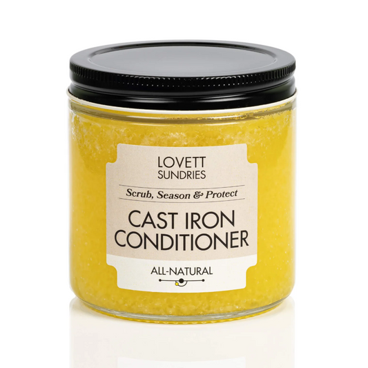 Jar of Lovett Sundries Cast Iron Conditioner on a white background
