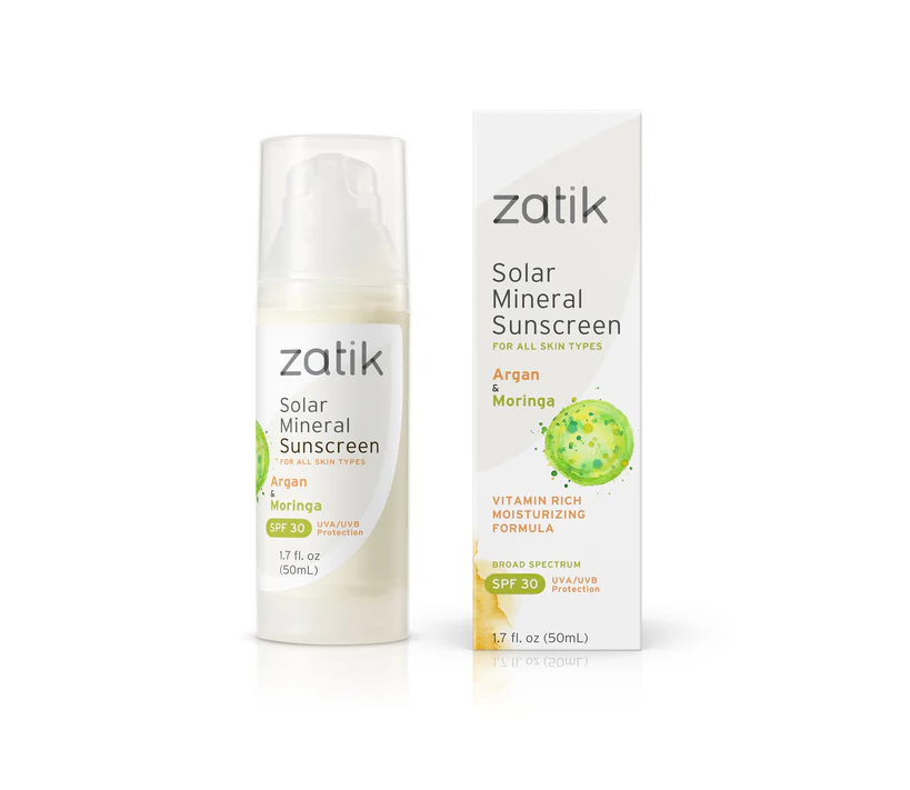 Zatik Solar Mineral Sunscreen bottle and packaging on a white background